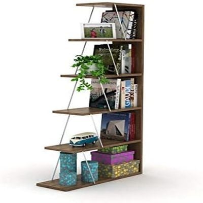 Home Canvas Tars Mini Bookcase Walnut Chrome 65x146x22cm