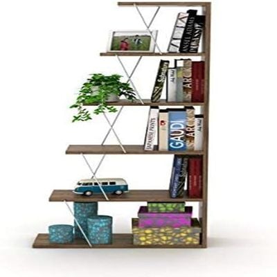 Home Canvas Tars Mini Bookcase Walnut Chrome 65x146x22cm