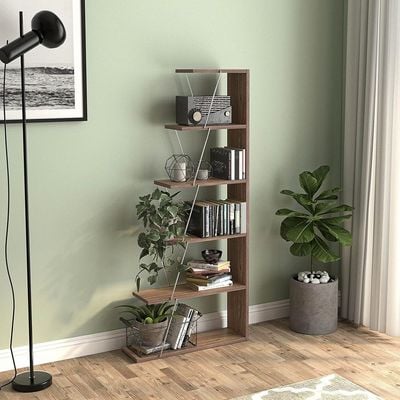 Home Canvas Tars Mini Bookcase Walnut Chrome 65x146x22cm