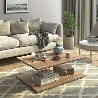 Tars Modern Coffee Table for Living Room Walnut Chrome