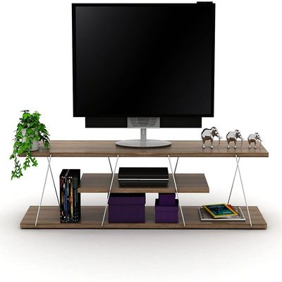 Home Canvas Case TV Unit Walnut Chrome