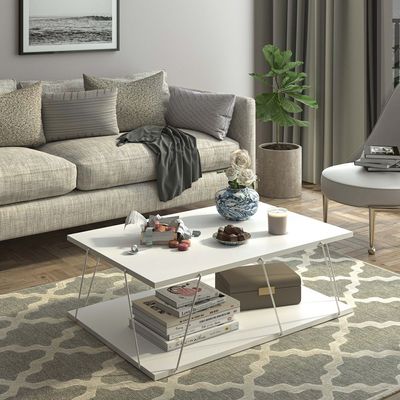 Tars Modern Coffee Table for Living Room White Chrome