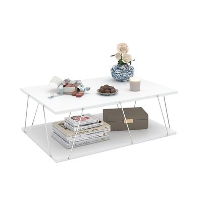 Tars Modern Coffee Table for Living Room White Chrome