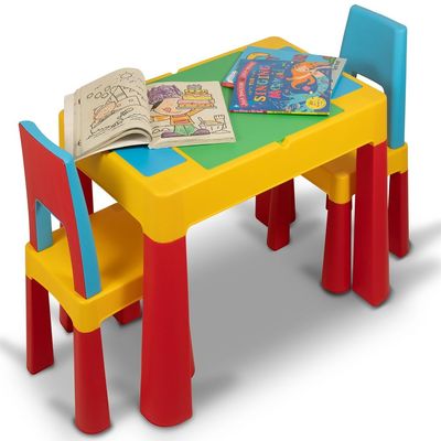 Home Canvas 2-IN-1 Kids Building Block, Study Table & Chair Set Multicolour