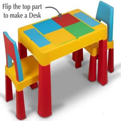 Home Canvas 2-IN-1 Kids Building Block, Study Table & Chair Set Multicolour