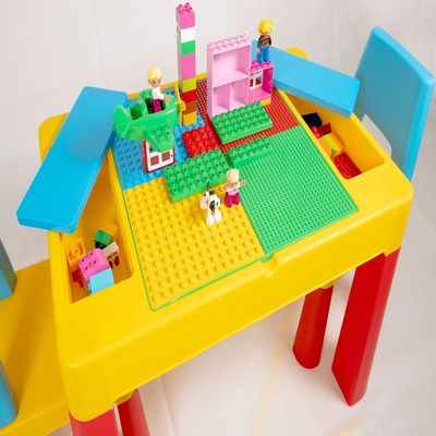 Home Canvas 2-IN-1 Kids Building Block, Study Table & Chair Set Multicolour