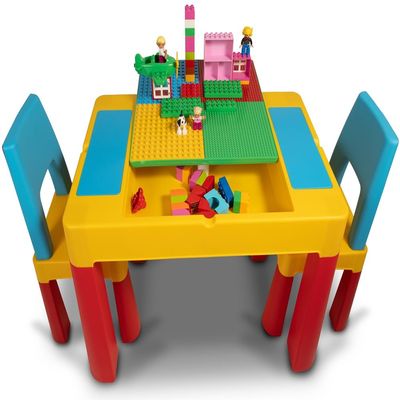 Home Canvas 2-IN-1 Kids Building Block, Study Table & Chair Set Multicolour