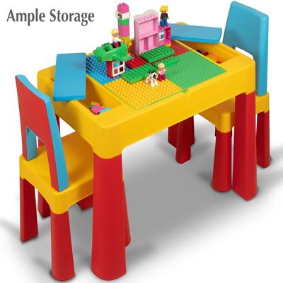 Home Canvas 2-IN-1 Kids Building Block, Study Table & Chair Set Multicolour