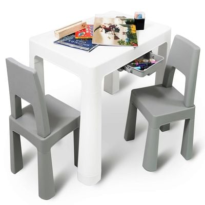 Home Canvas 3-Piece Study Table And Chair Set White/Grey