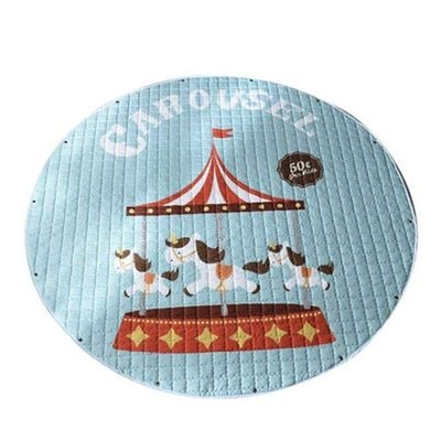 Kids Animal Carousel Pattern Portable Mat Blue Dia:150cm