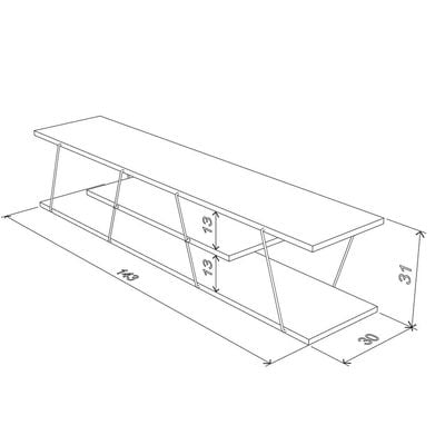 3-Tier Open Shelf Design Century Modern 4 Open Storage Shelves Metal Cables Entertainment Center Low TV Stand For Living Room Multicolour 143x32x31cm