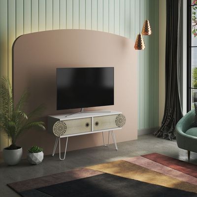 Contemporary TV Stand For Living Room White 106 x 48 x 30cm