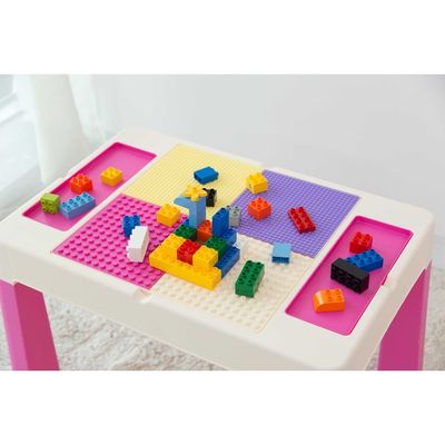 2-In-1 Kids Building Block Study Table Chair Set Multi Color Length79.5cm Depth 33cm  Width 54cm33cm, Height 53cm Extend upto 55cmcm