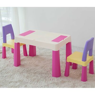 2-In-1 Kids Building Block Study Table Chair Set Multi Color Length79.5cm Depth 33cm  Width 54cm33cm, Height 53cm Extend upto 55cmcm