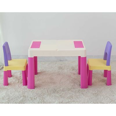 2-In-1 Kids Building Block Study Table Chair Set Multi Color Length79.5cm Depth 33cm  Width 54cm33cm, Height 53cm Extend upto 55cmcm