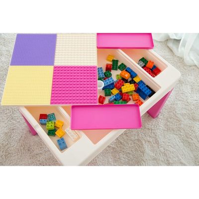 2-In-1 Kids Building Block Study Table Chair Set Multi Color Length79.5cm Depth 33cm  Width 54cm33cm, Height 53cm Extend upto 55cmcm