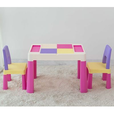 2-In-1 Kids Building Block Study Table Chair Set Multi Color Length79.5cm Depth 33cm  Width 54cm33cm, Height 53cm Extend upto 55cmcm