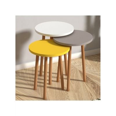 Roma Nested Coffee Table Set Of Three For Living Room Home Office Contemporary Stacking End Side Table Leisure Night Stand Wood Legs Telephone Table Multi Color 1