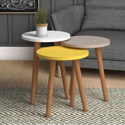 Roma Nested Coffee Table Set Of Three For Living Room Home Office Contemporary Stacking End Side Table Leisure Night Stand Wood Legs Telephone Table Multi Color 1