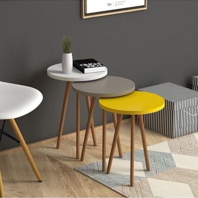 Roma Nested Coffee Table Set Of Three For Living Room Home Office Contemporary Stacking End Side Table Leisure Night Stand Wood Legs Telephone Table Multi Color 1