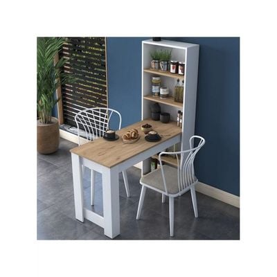 Study Dek, Bar Table Decorative Kitchen Dining Table With Shelf Basket Walnut - White