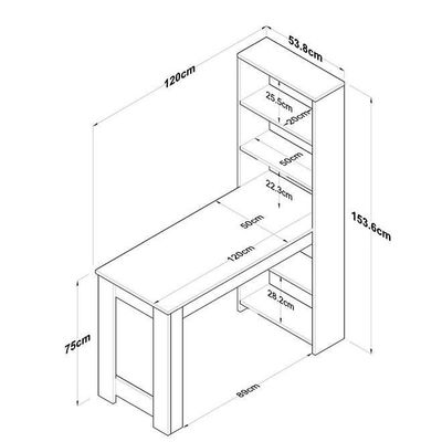 Home Canvas Study Dek, Bar Table Decorative Kitchen Dining Table With Shelf Basket Walnut - White