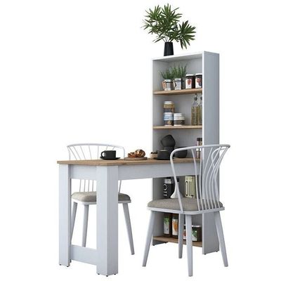 Home Canvas Study Dek, Bar Table Decorative Kitchen Dining Table With Shelf Basket Walnut - White