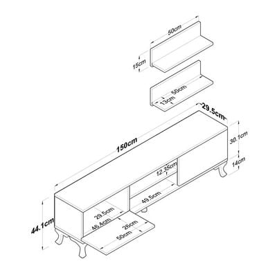 Tv Stand With Wall Shelf Tv Unit With Bookshelf Modern Pedestal Design 150 Cm - White