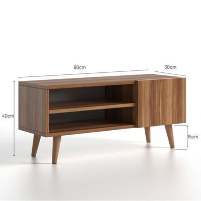 Home Canvas Porto Modern Tv Stand For Living Room, Tv Unit Media Solid Beech Wooden Legs -Walnut