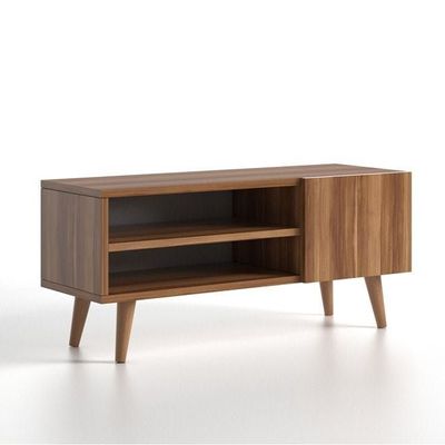 Home Canvas Porto Modern Tv Stand For Living Room, Tv Unit Media Solid Beech Wooden Legs -Walnut