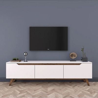 Tv Unit Modern Free Standing Tv Stand 180 Cm - White And Walnut