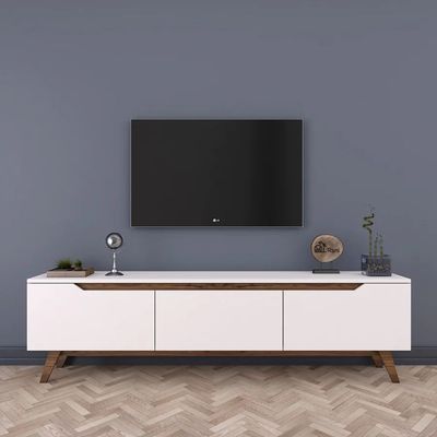 Tv Unit Modern Free Standing Tv Stand 180 Cm - White And Walnut