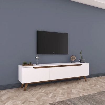 Tv Unit Modern Free Standing Tv Stand 180 Cm - White And Walnut