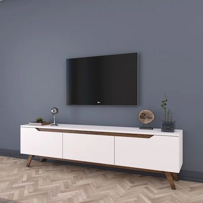 Tv Unit Modern Free Standing Tv Stand 180 Cm - White And Walnut