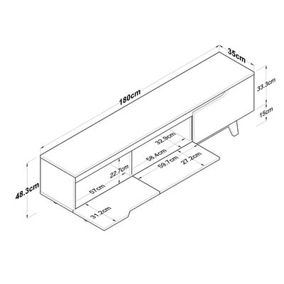 Tv Unit Modern Free Standing Tv Stand 180 Cm - White And Walnut