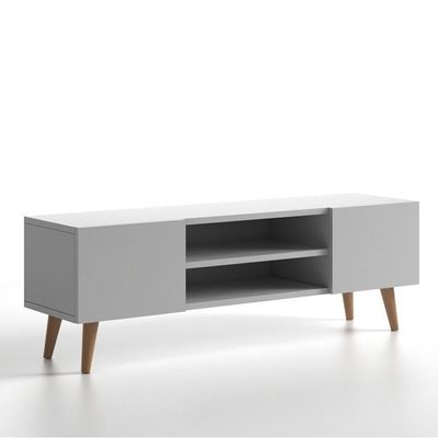 Etna Modern Tv Stand For Living Room, Tv Unit Media Solid Beech Wood Legs - White