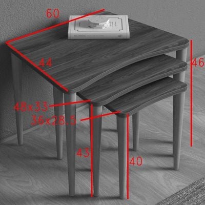 Nero Nested Coffee Table Set Of Three For Living Room Home Office Contemporary Stacking End Side Table Leisure Night Stand Wooden Legs Telephone Table- Multi Clr