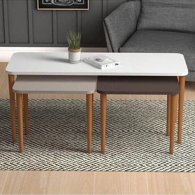 Home Canvas Omega Nested Coffee Table Set Of Three For Living Room Home Office Contemporary Stacking Coffee Table Or Side Table Wooden Legs Telephone Table Multi Color