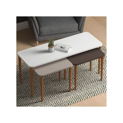 Home Canvas Omega Nested Coffee Table Set Of Three For Living Room Home Office Contemporary Stacking Coffee Table Or Side Table Wooden Legs Telephone Table Multi Color