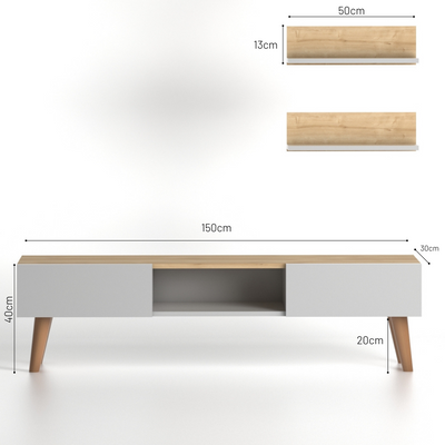 Home Canvas Atlantis Modern Tv Stand For Living Room, Tv Unit Media With Wall Mount Shelf, White