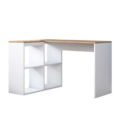 Study Office Computer Desk Corner Table With 4 Shelves 120Cm White - Walnut