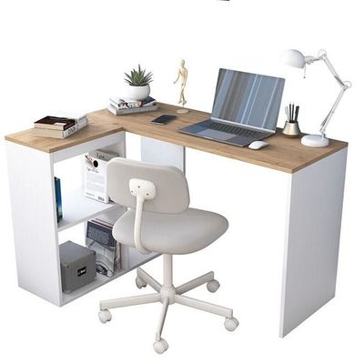 Study Office Computer Desk Corner Table With 4 Shelves 120Cm White - Walnut