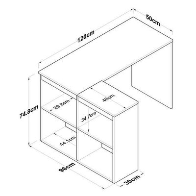 Study Office Computer Desk Corner Table With 4 Shelves 120Cm White - Walnut