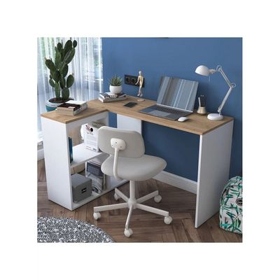 Study Office Computer Desk Corner Table With 4 Shelves 120Cm White - Walnut
