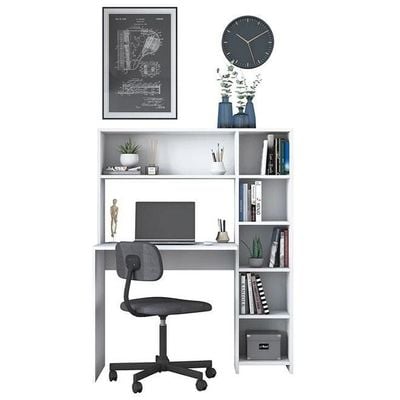 Home Canvas Computer Desk With Bookshelf And Shelves White