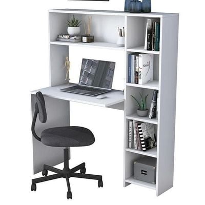 Home Canvas Computer Desk With Bookshelf And Shelves White