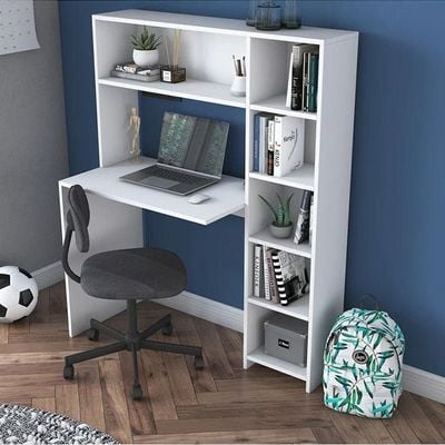 Home Canvas Computer Desk With Bookshelf And Shelves White