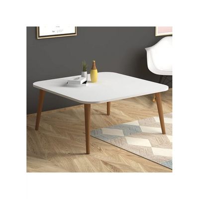 Square Made In Turkey Modern Coffee Table Centre Table For Living Room, Easy Assembly Wood Legs - White