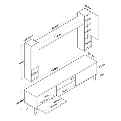 Home Canvas Tv Unit With Wall Shelf Tv Stand With Bookshelf Wall Mounted With Shelf Modern Leg 180 Cm - Walnut