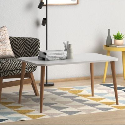 Soul Made In Turkey Modern Coffee Table Centre Table For Living Room, Easy Assembly Wood Legs White